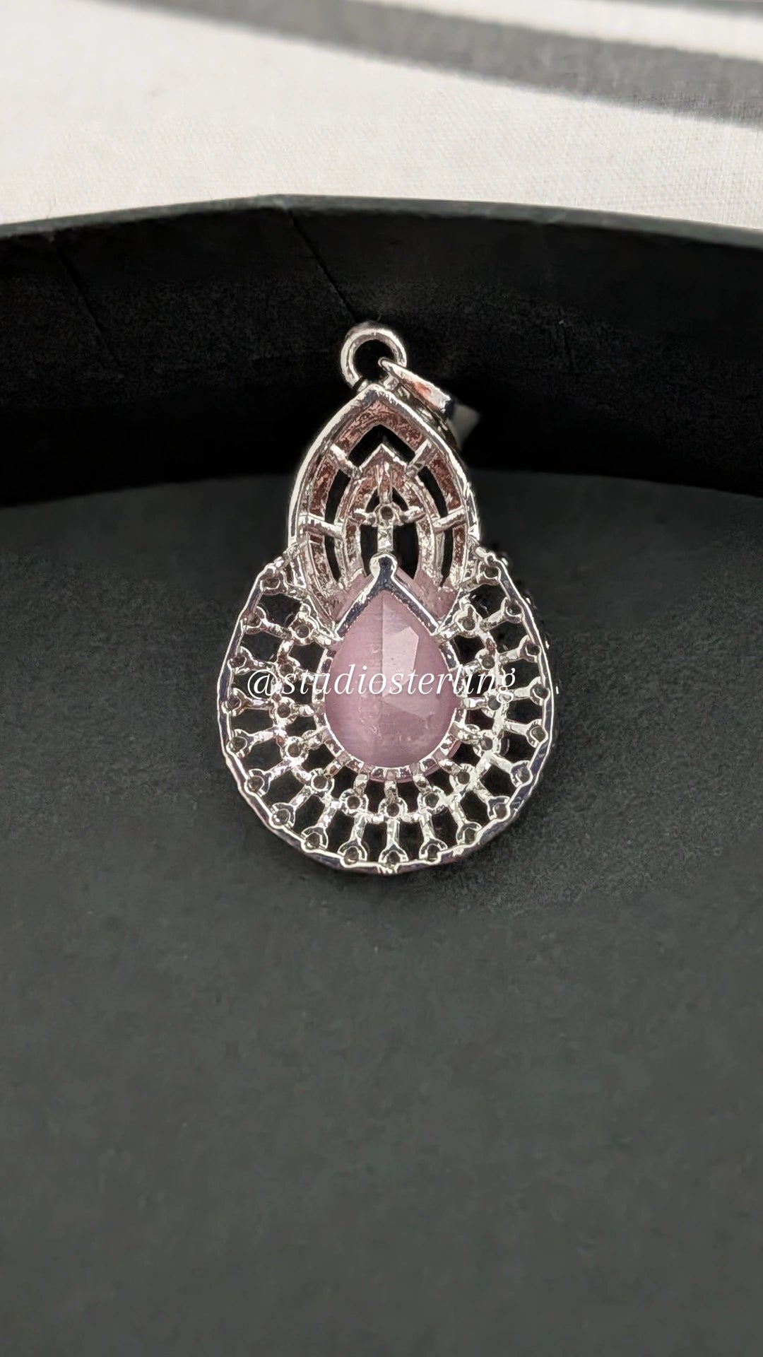 Chrome Finish Pendant Set in AD - Baby Pink
