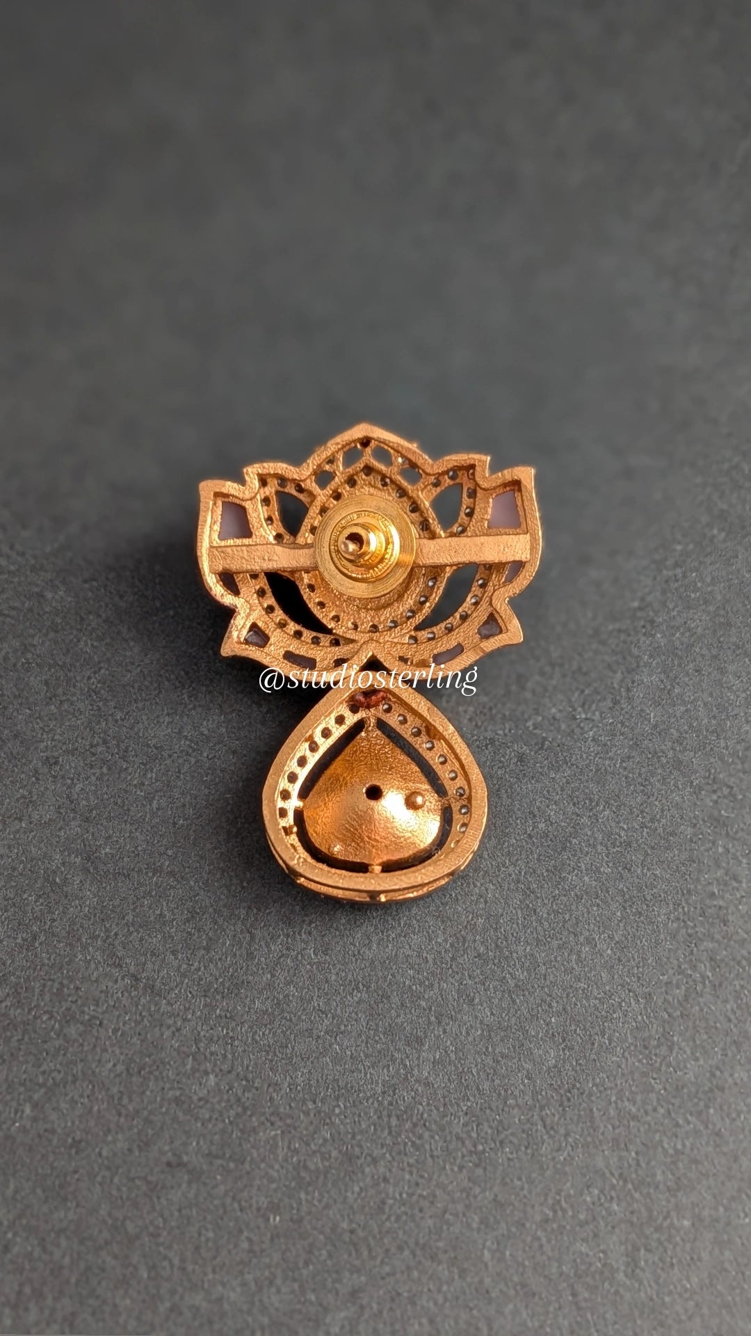 Premium Polki Lotus Earrings - Baby Pink