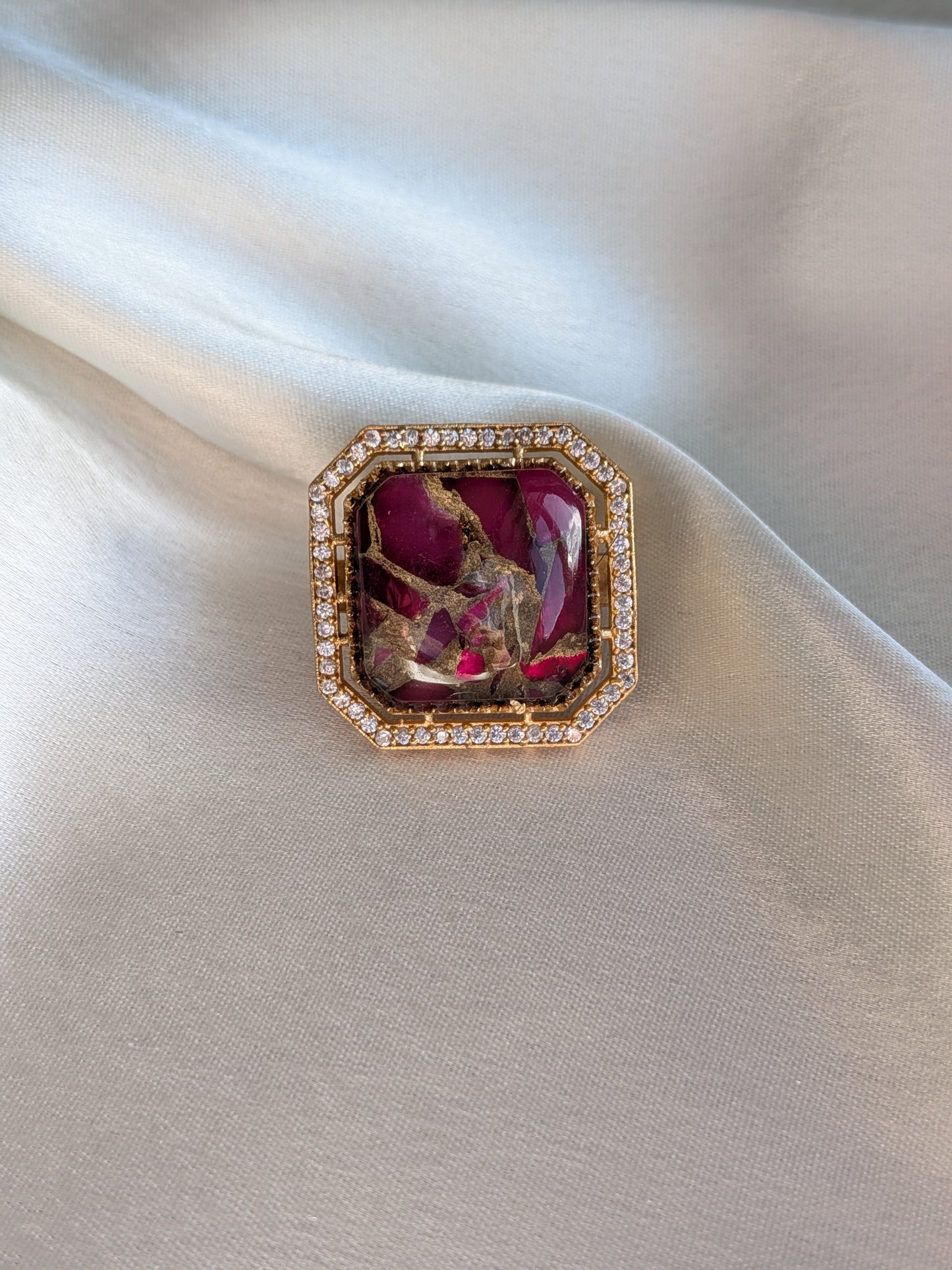 Golden Doublet Stone Ring - Dark Pink