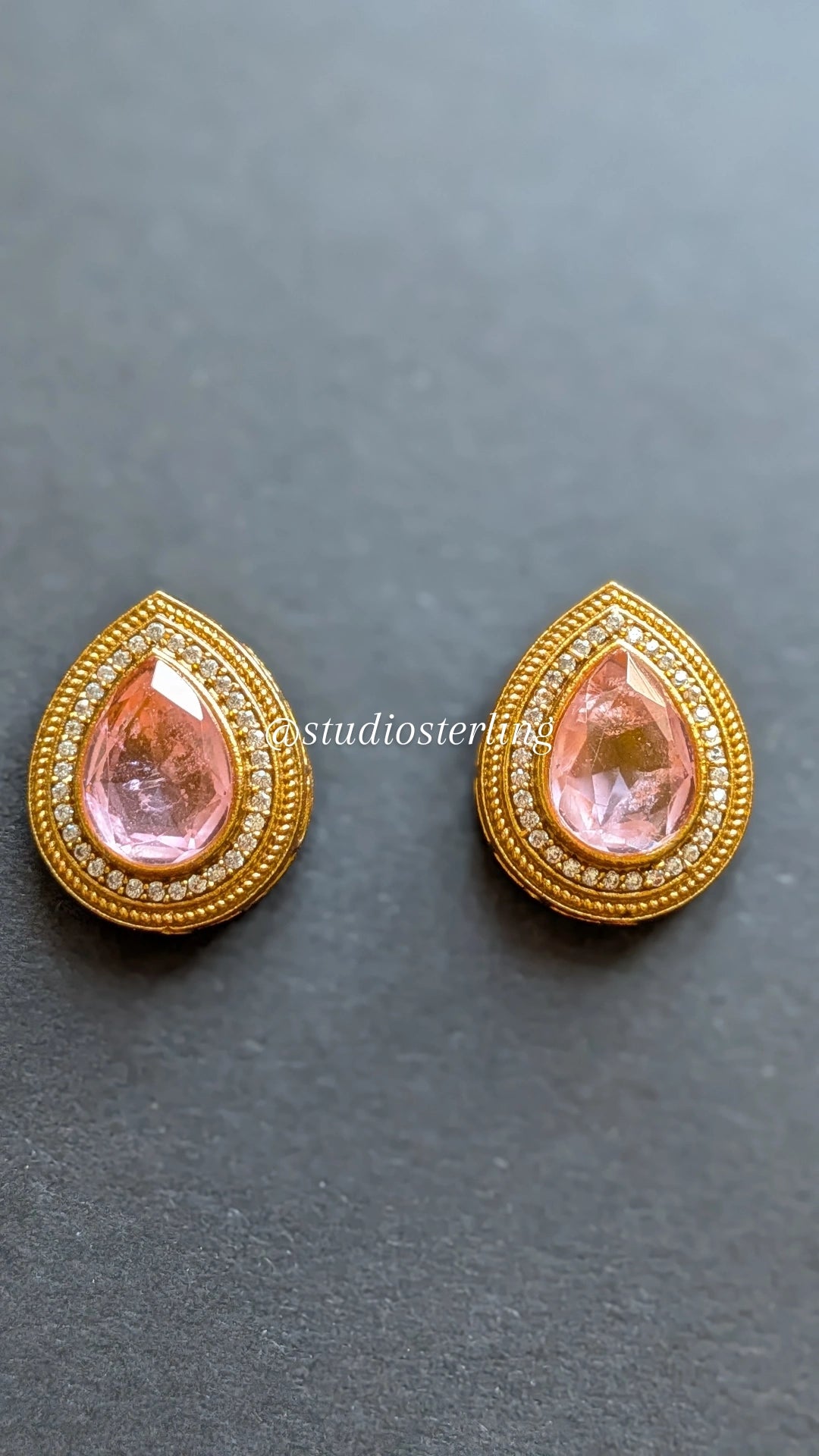 Golden Tone Choker Set with Doublet Stones - Baby Pink