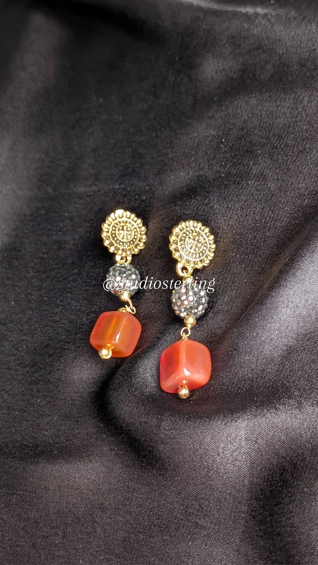 Premium Monalisa Stones Necklace Set - Burnt Orange