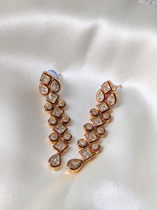 Golden Long Earrings in Kundan