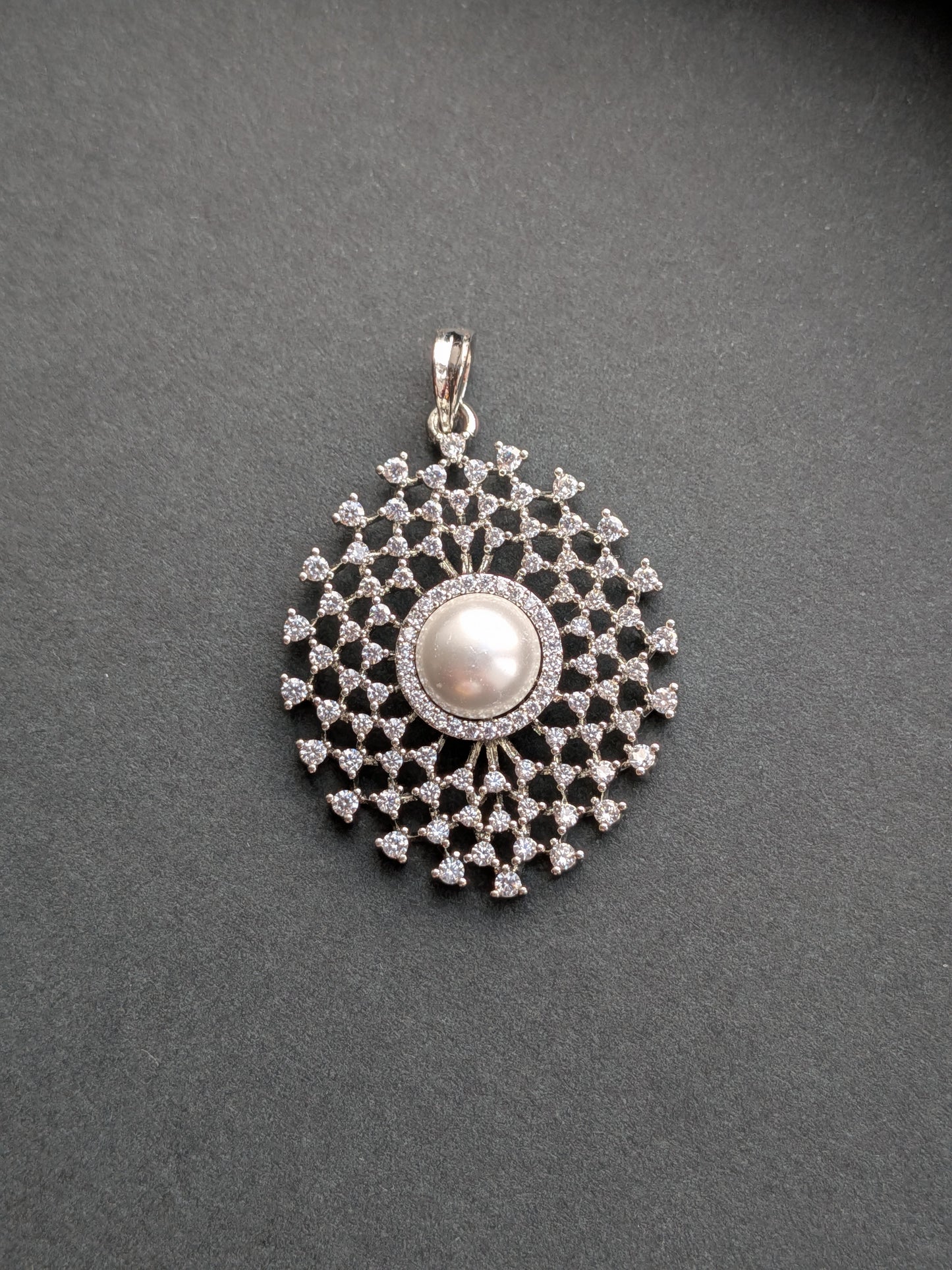 Chrome Finish Pendant Set in AD &Pearls