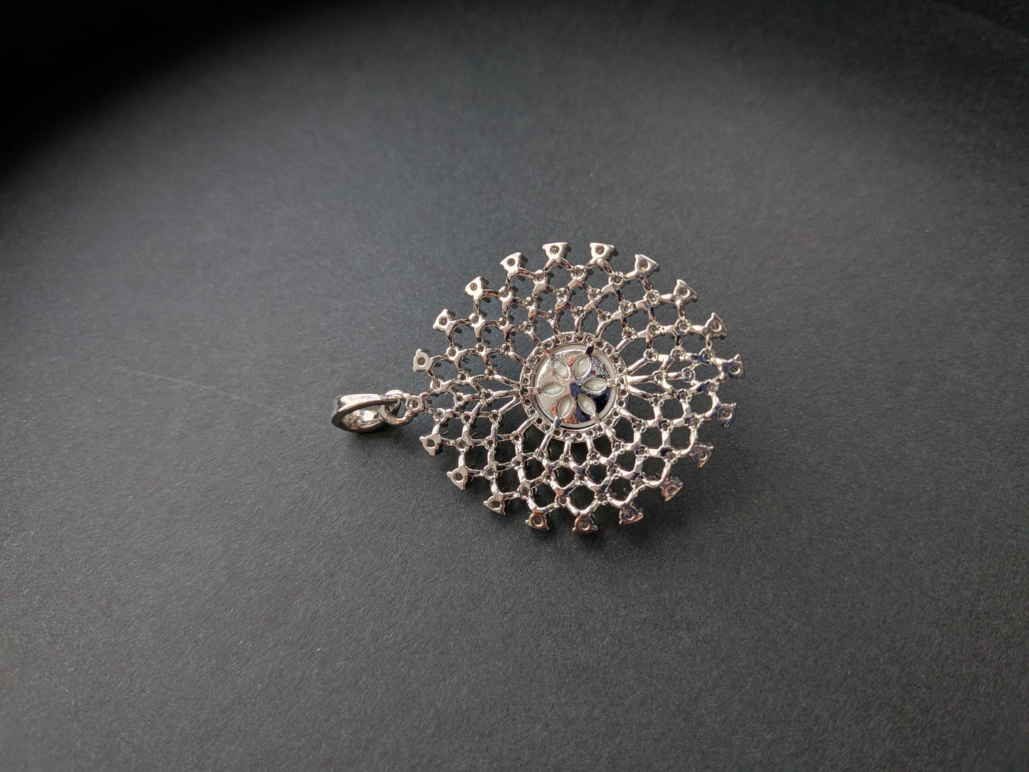 Chrome Finish Pendant Set in AD &Pearls