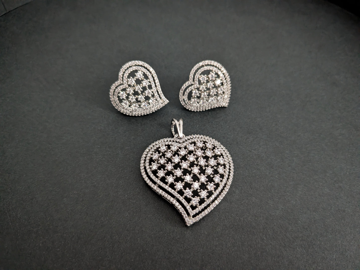 Chrome Finish Heart Shaped Pendant Set in AD