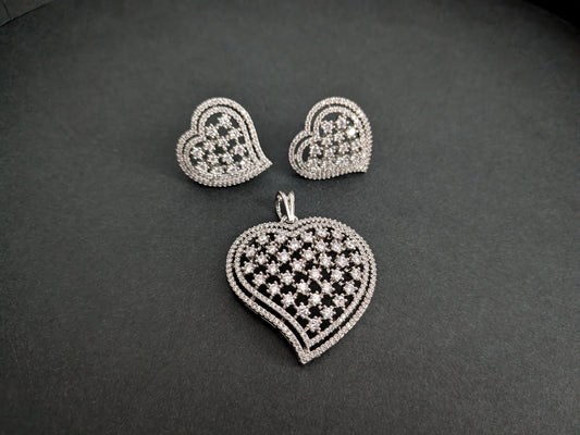 Chrome Finish Heart Shaped Pendant Set in AD