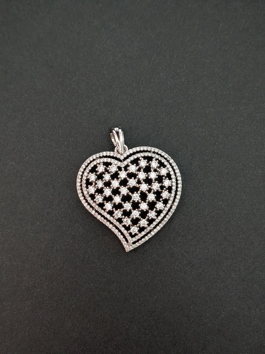 Chrome Finish Heart Shaped Pendant Set in AD