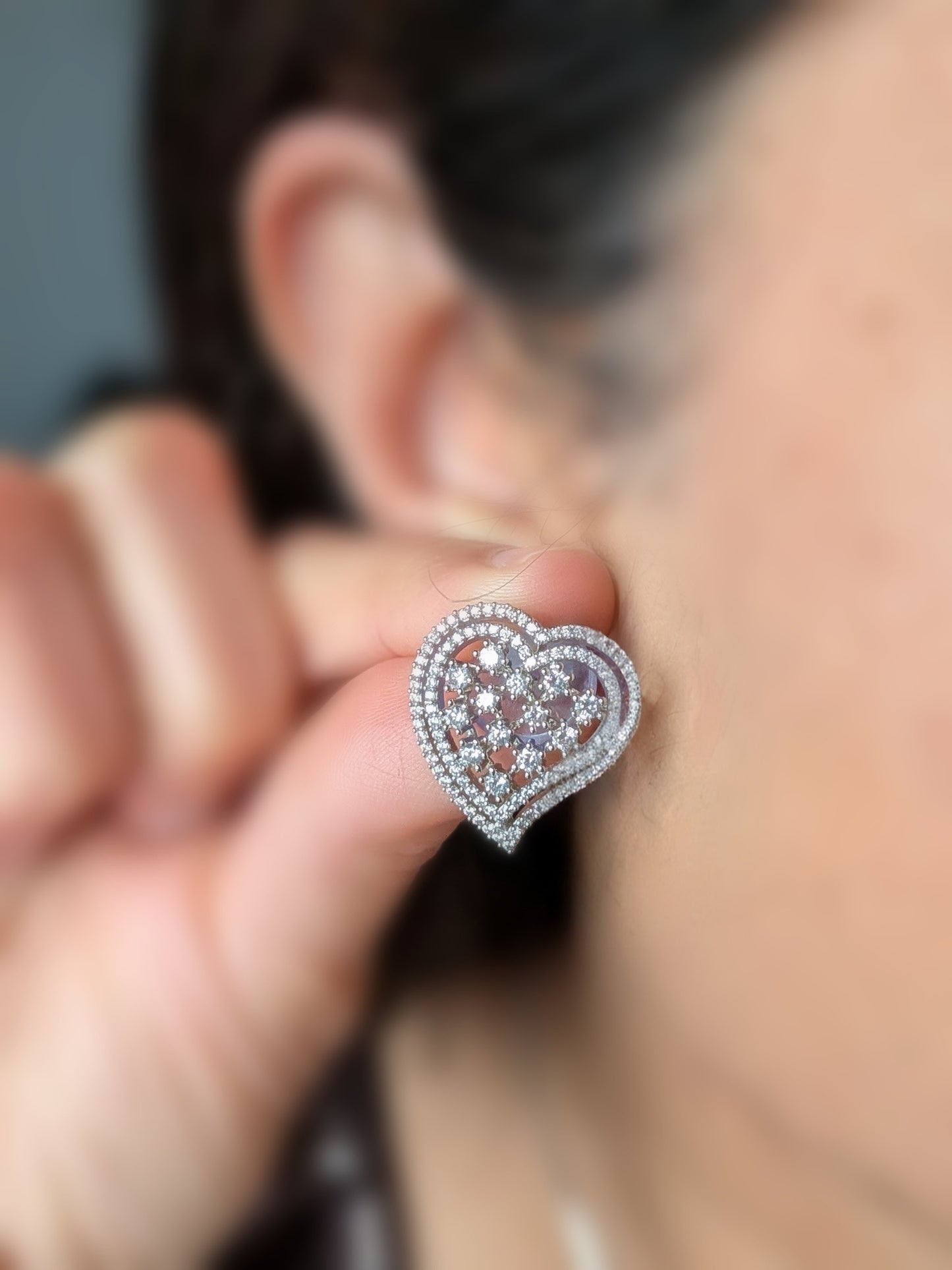 Chrome Finish Heart Shaped Pendant Set in AD
