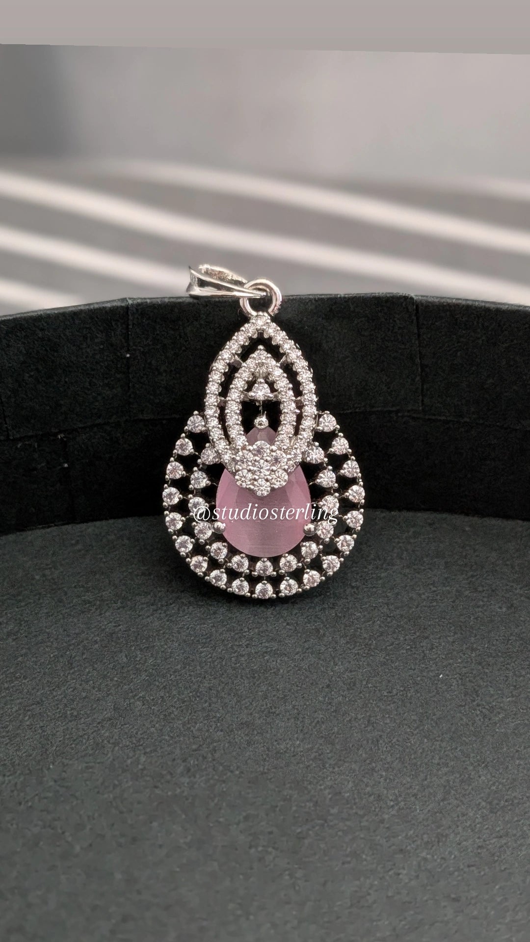 Chrome Finish Pendant Set in AD - Baby Pink