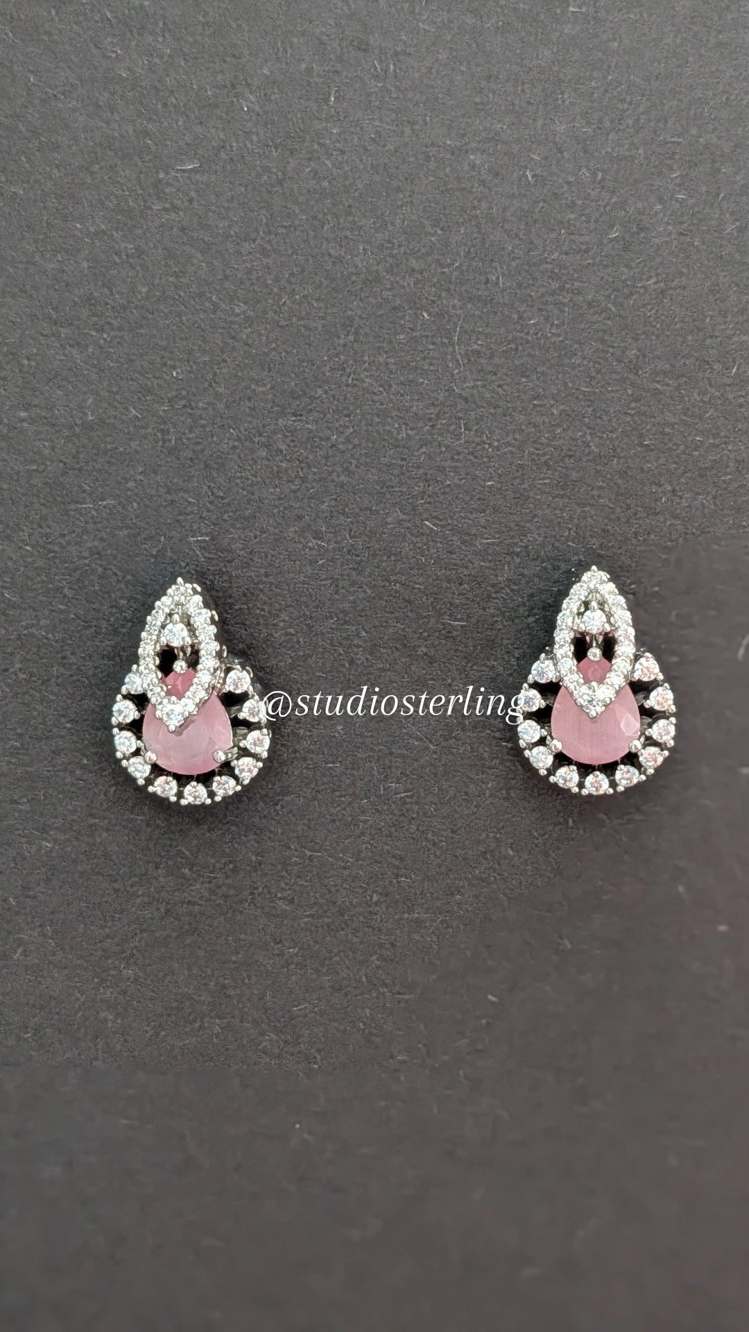 Chrome Finish Pendant Set in AD - Baby Pink