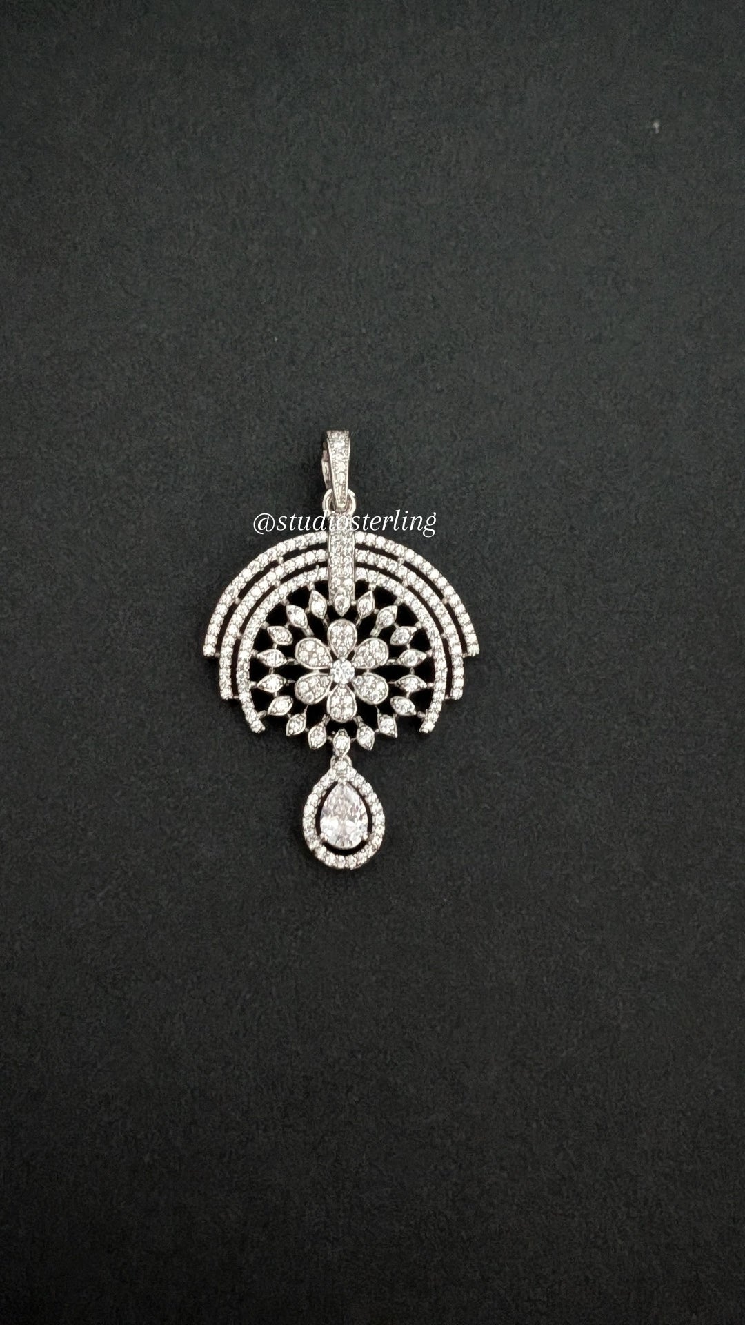 Chrome Finish Pendant Set in AD with Floral Centerpiece