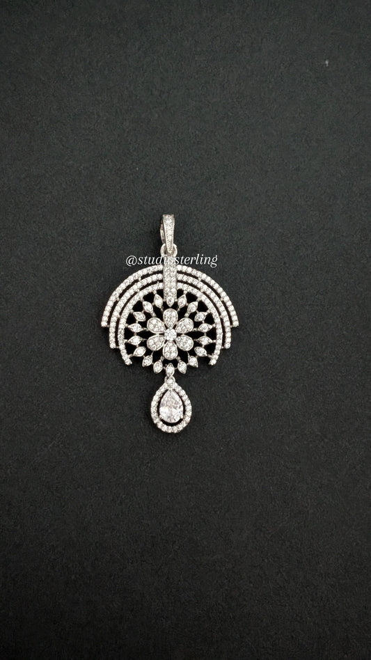 Chrome Finish Pendant Set in AD with Floral Centerpiece
