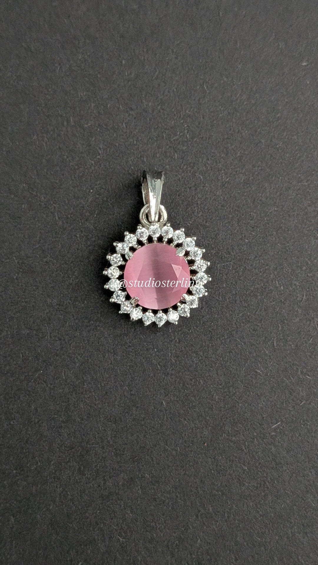 Chrome Finish Pendant Set in AD - Baby Pink