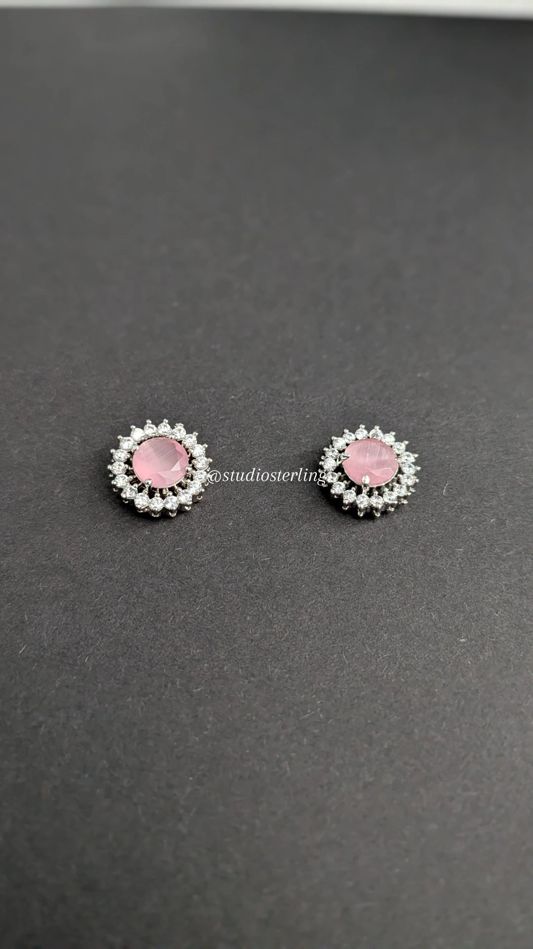 Chrome Finish Pendant Set in AD - Baby Pink