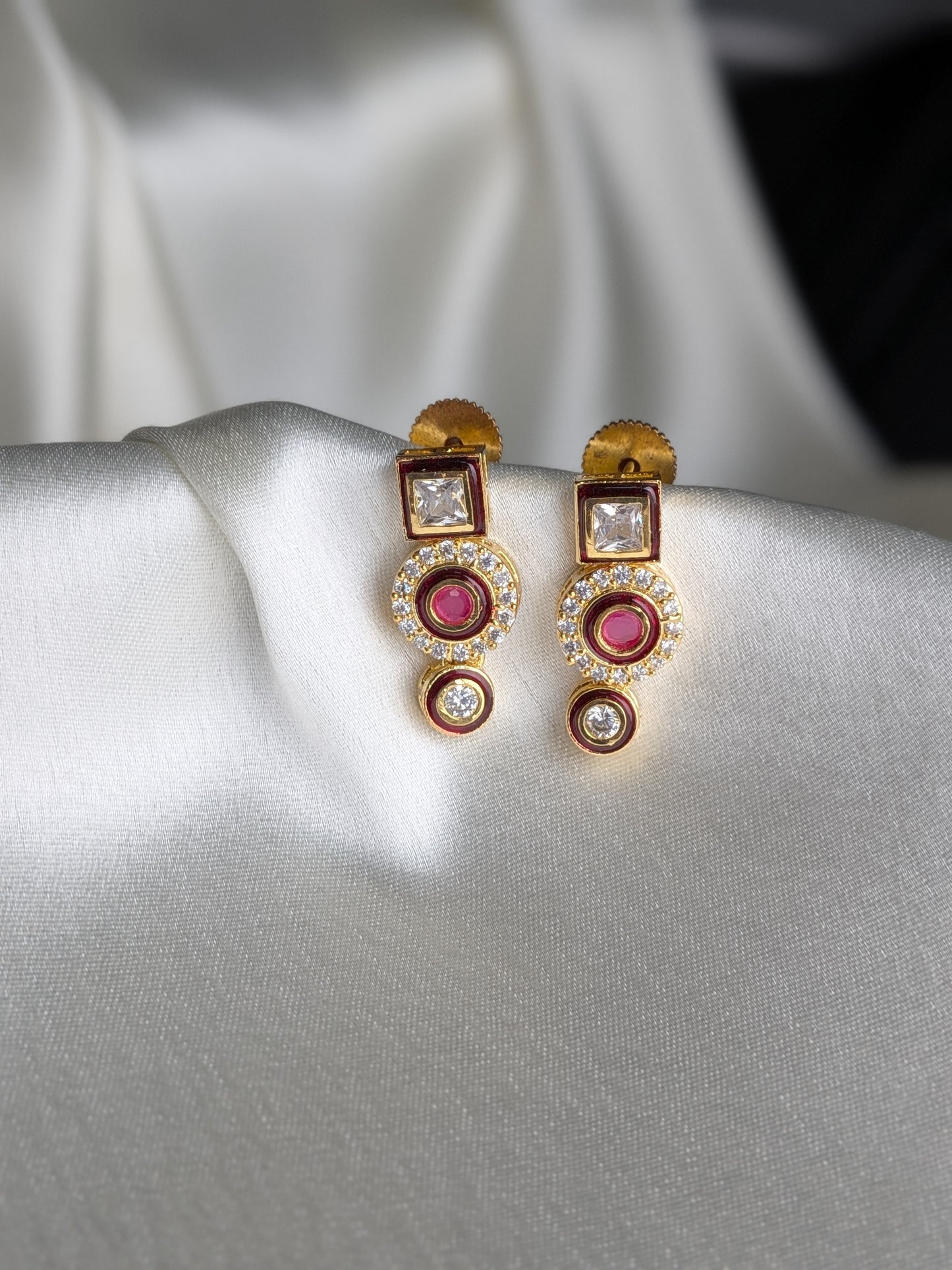 Short Necklace Set with Kundan and AD in Ruby Red