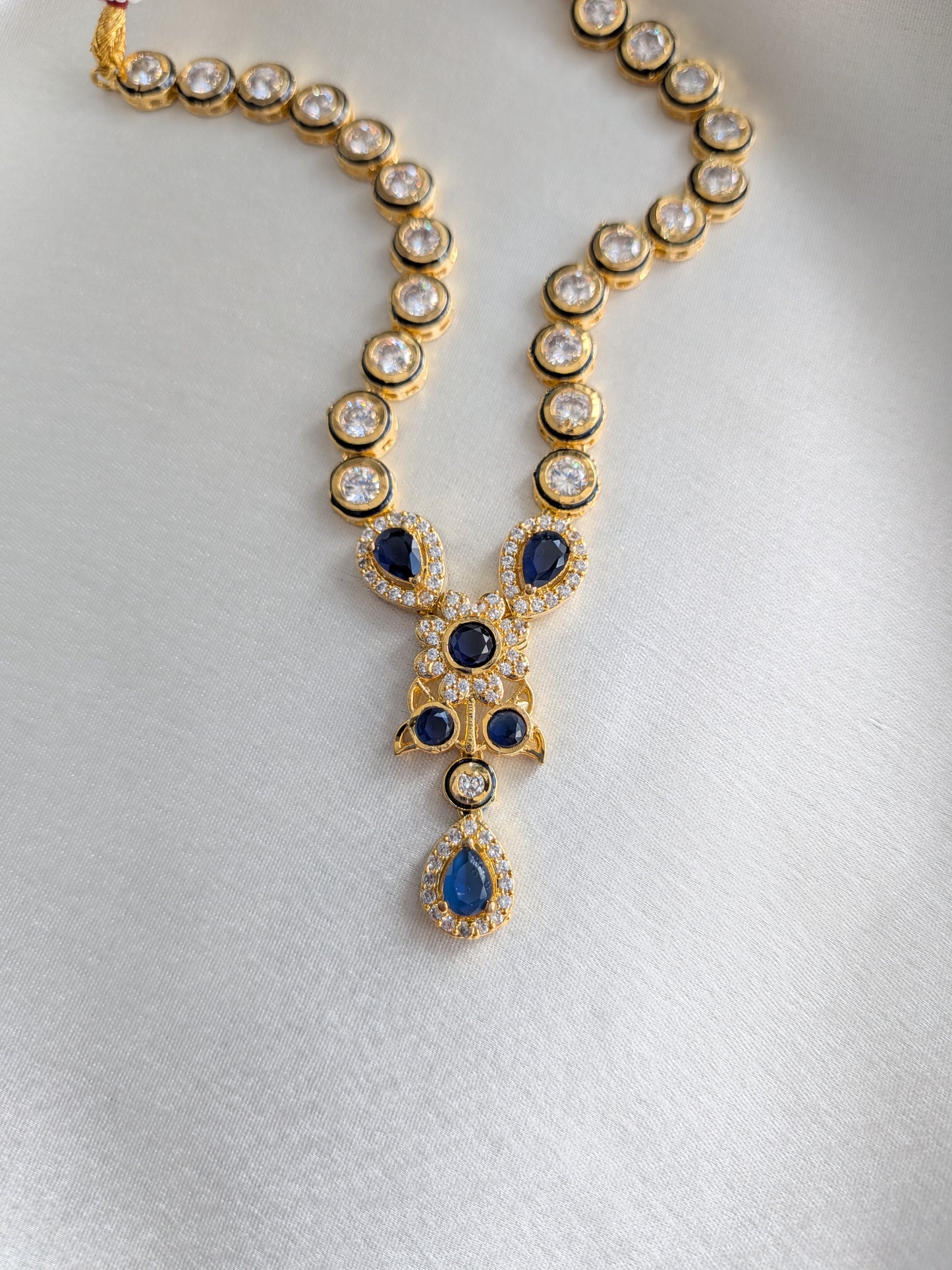 Short Necklace Set with Kundan and AD in Deep Blue