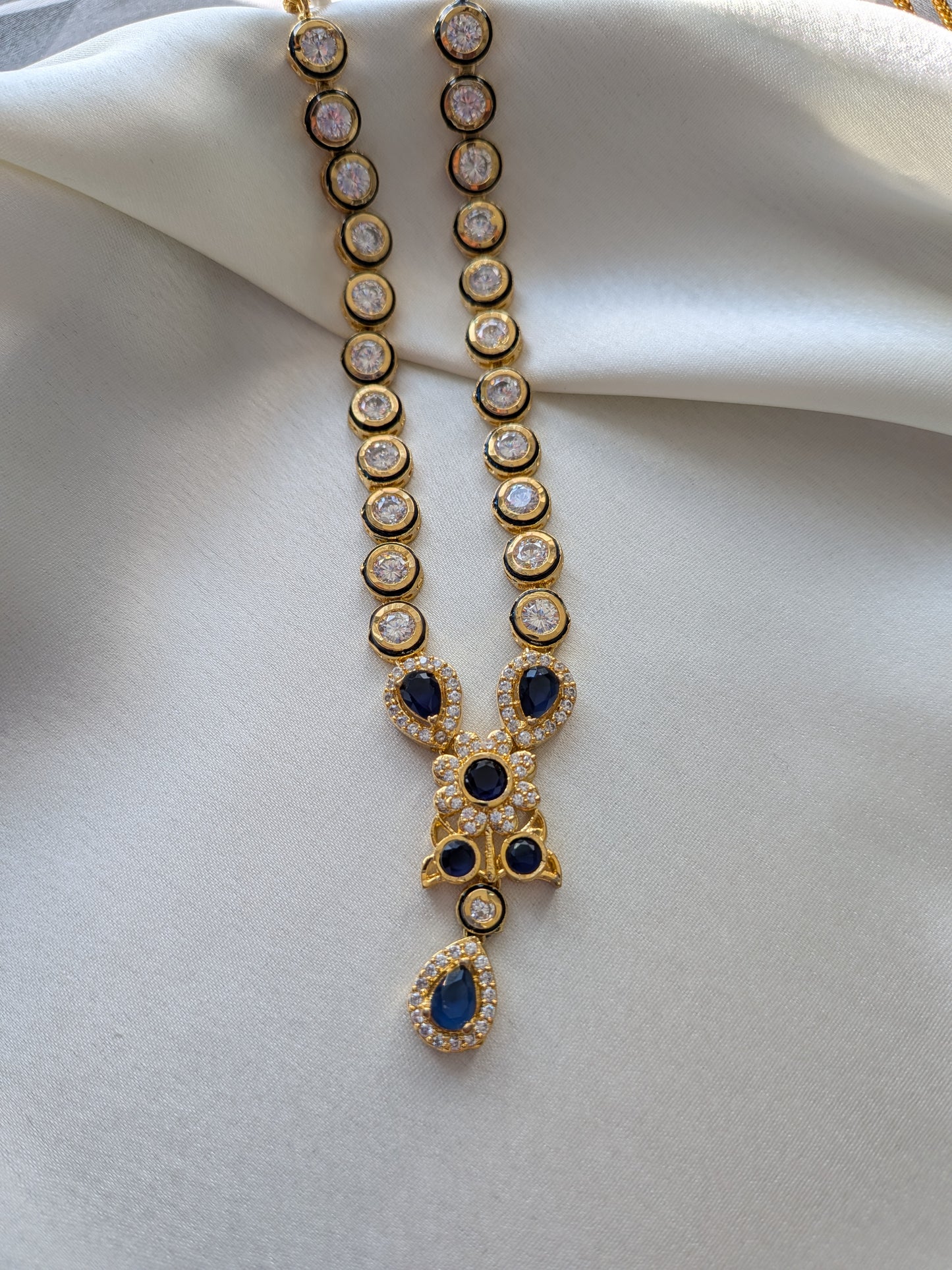 Short Necklace Set with Kundan and AD in Deep Blue