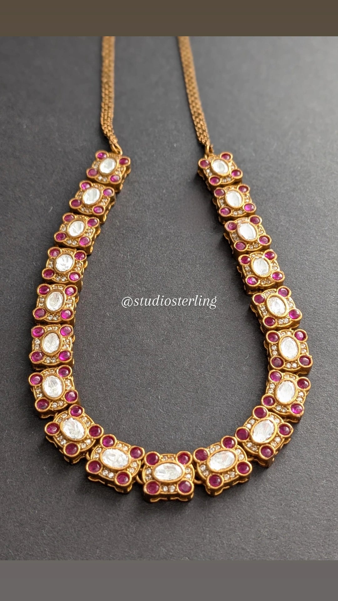Premium Polki Necklace Set in Dark Pink