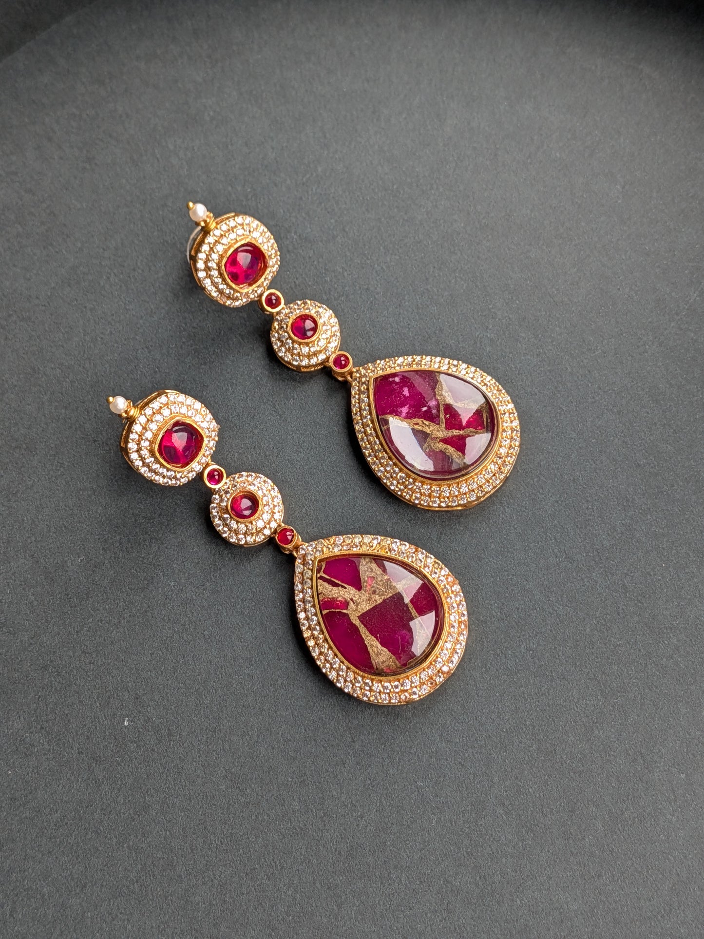 Premium Antique Gold Plated Doublet Stone Earrings