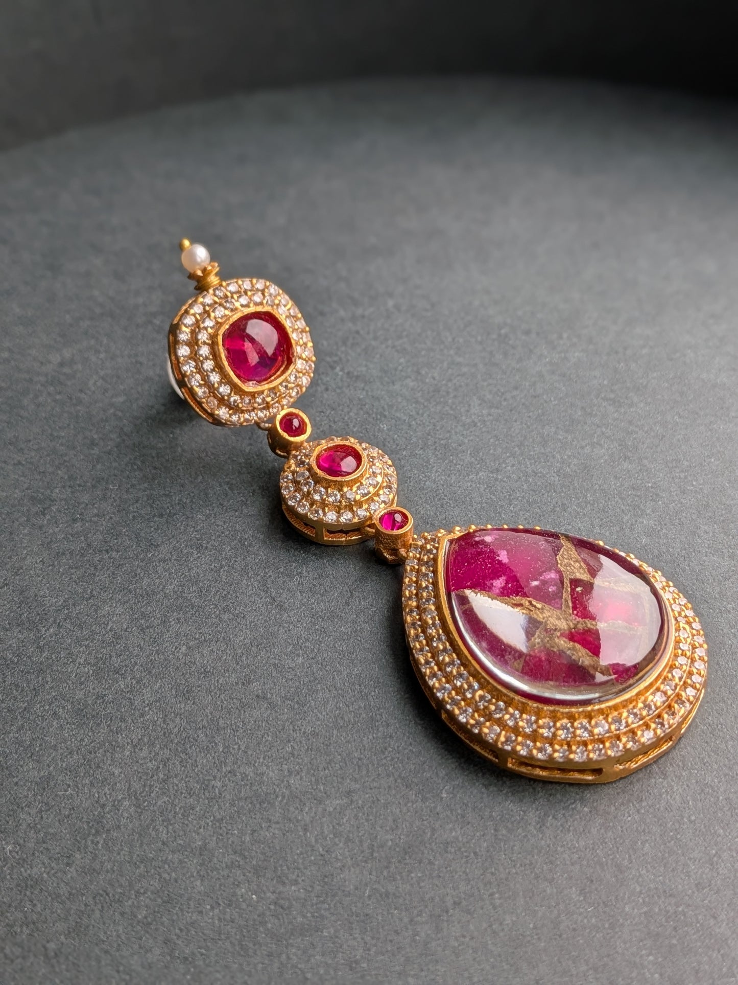 Premium Antique Gold Plated Doublet Stone Earrings