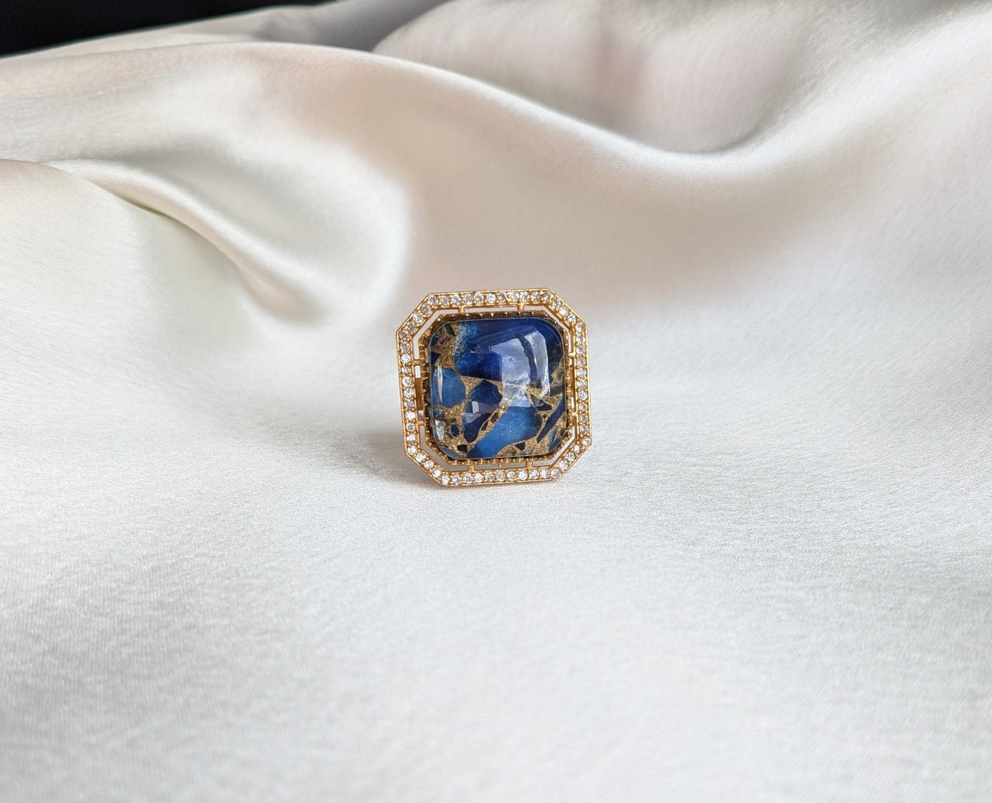 Golden Doublet Stone Ring - Dark Blue