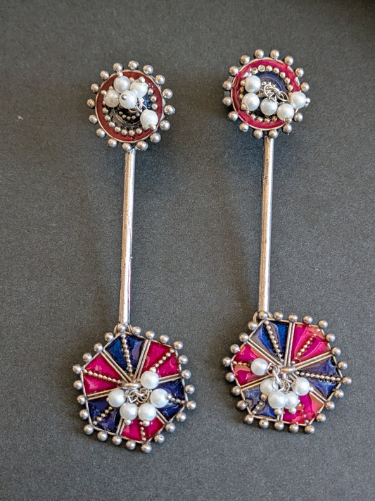 Unique Hand painted Earrings with Pearls