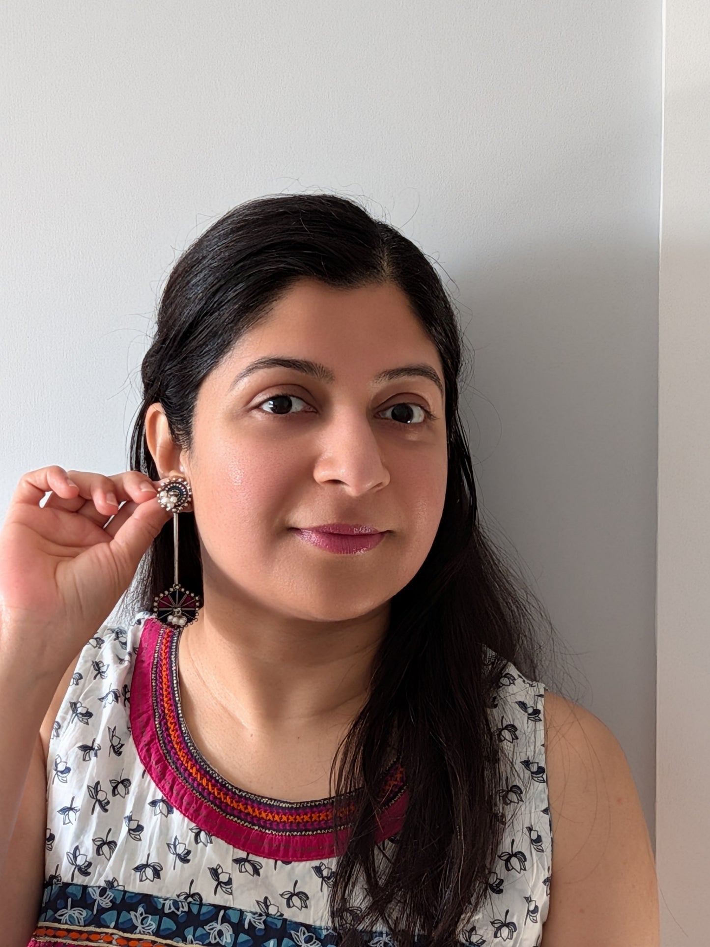 Unique Hand painted Earrings with Pearls