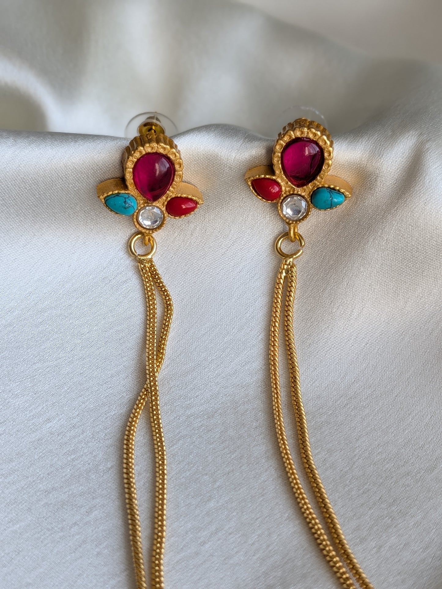 Golden Kashmiri Earrings - Multicoloured