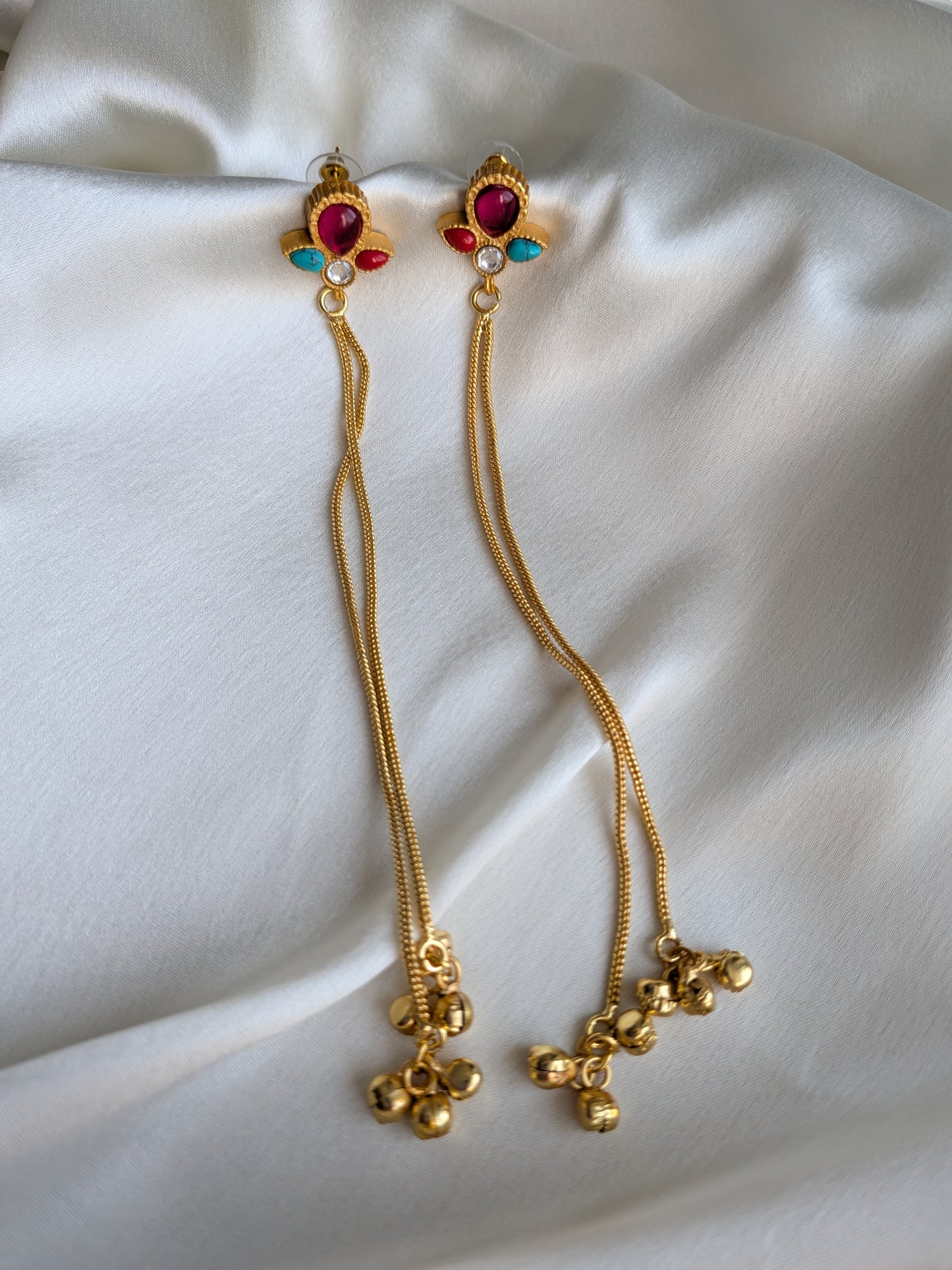 Golden Kashmiri Earrings - Multicoloured