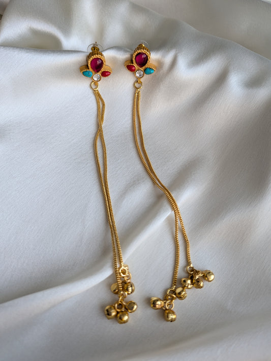 Golden Kashmiri Earrings - Multicoloured
