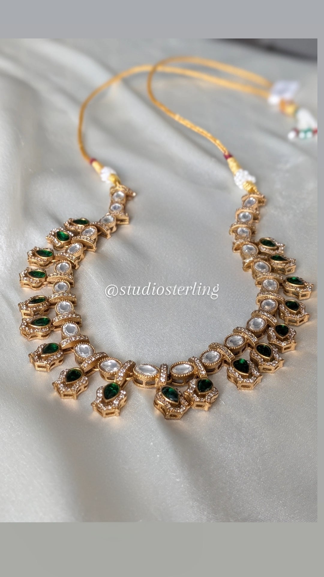 Premium Polki Necklace Set - Emerald Green