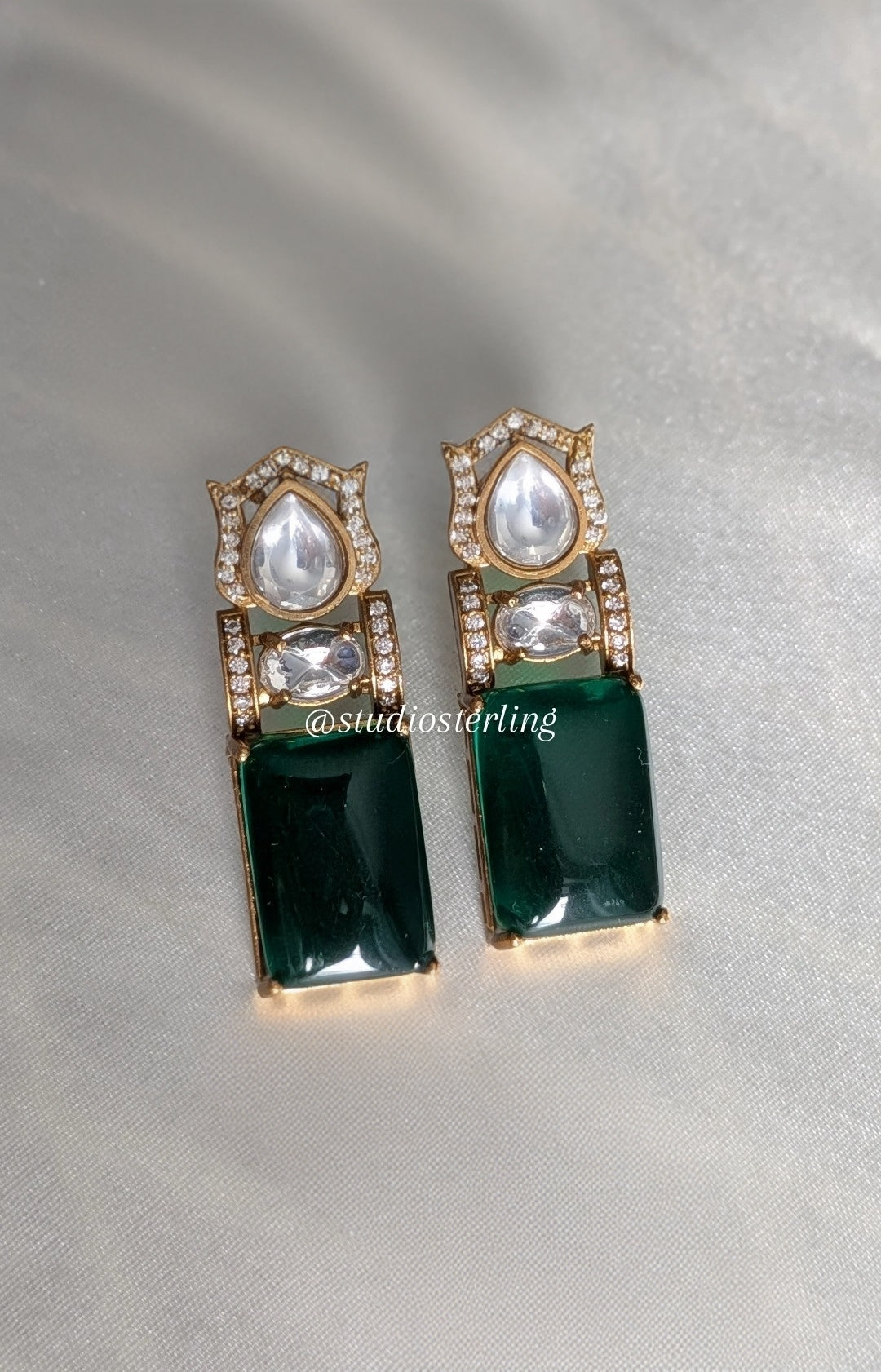 Premium Polki Necklace Set - Emerald Green