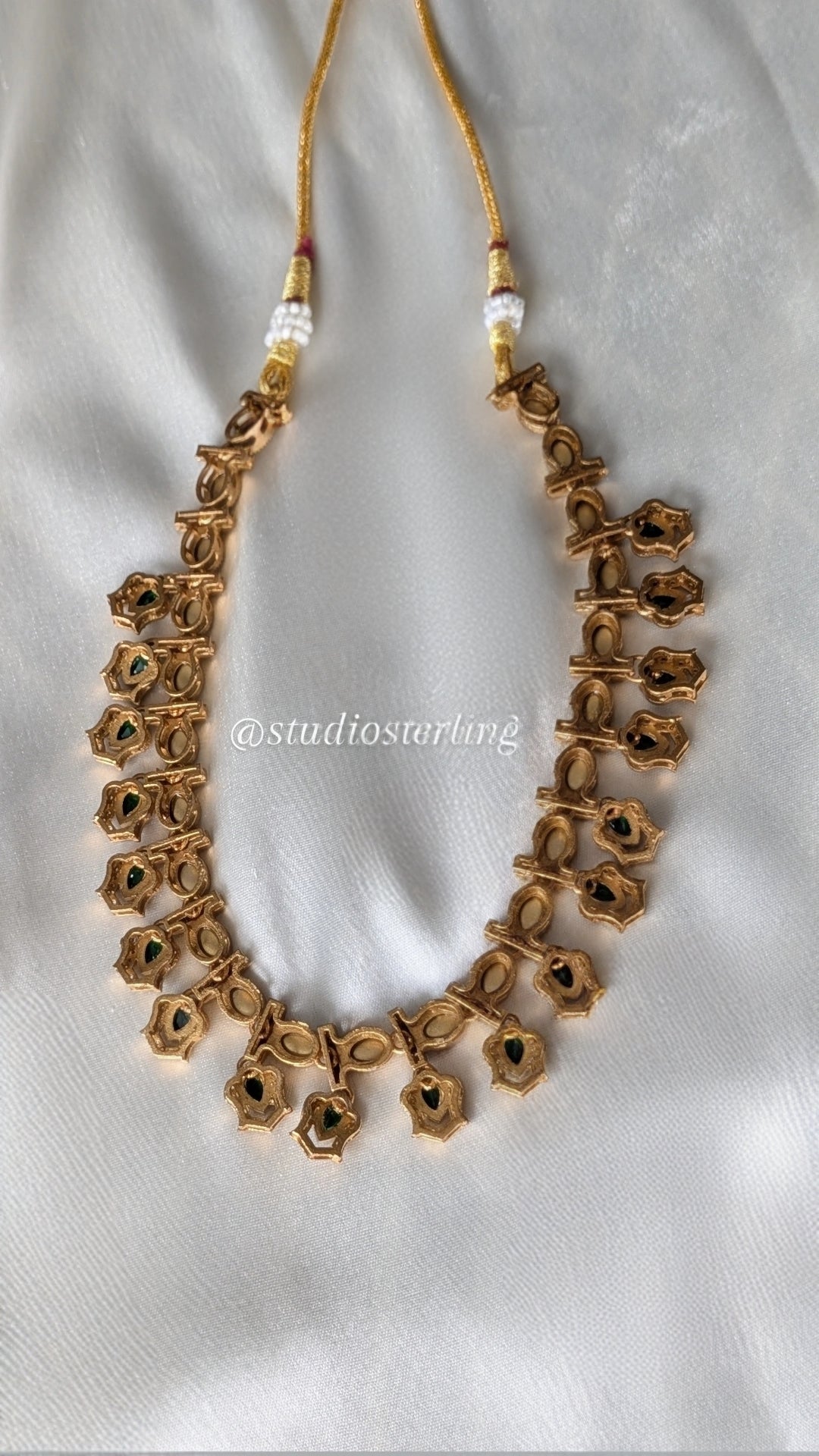Premium Polki Necklace Set - Emerald Green