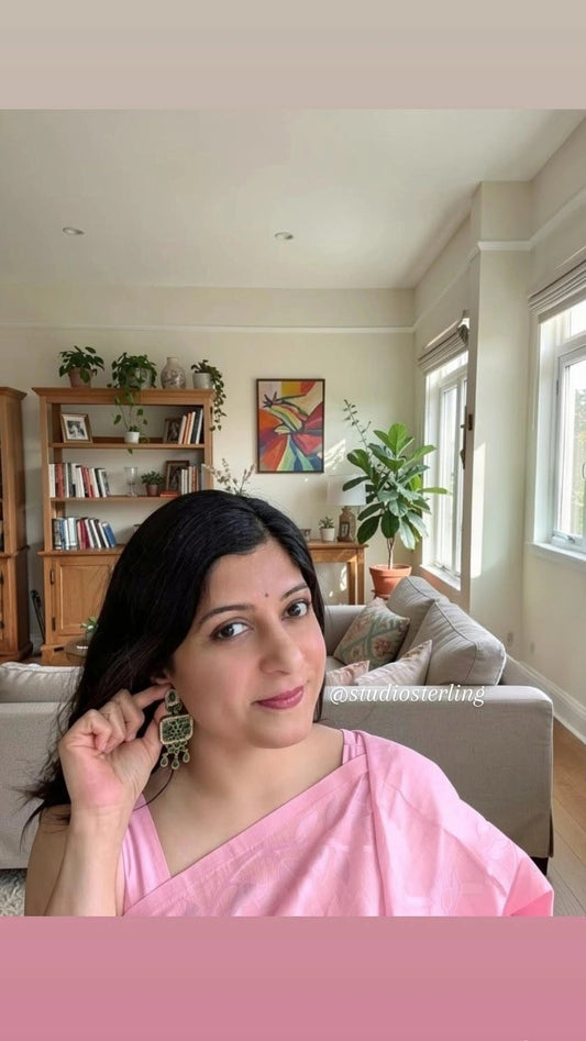 Premium Apala Polish Earrings with Monalisa Stones & AD - Green