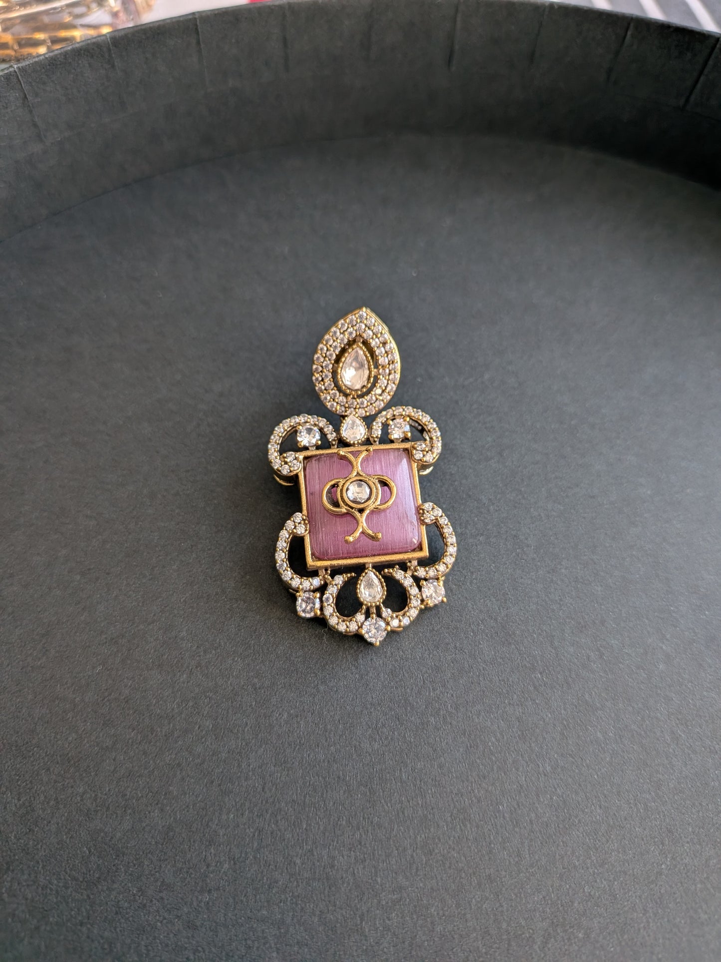 Premium Golden Polki Monalisa Stone AD Earrings - Blush pink