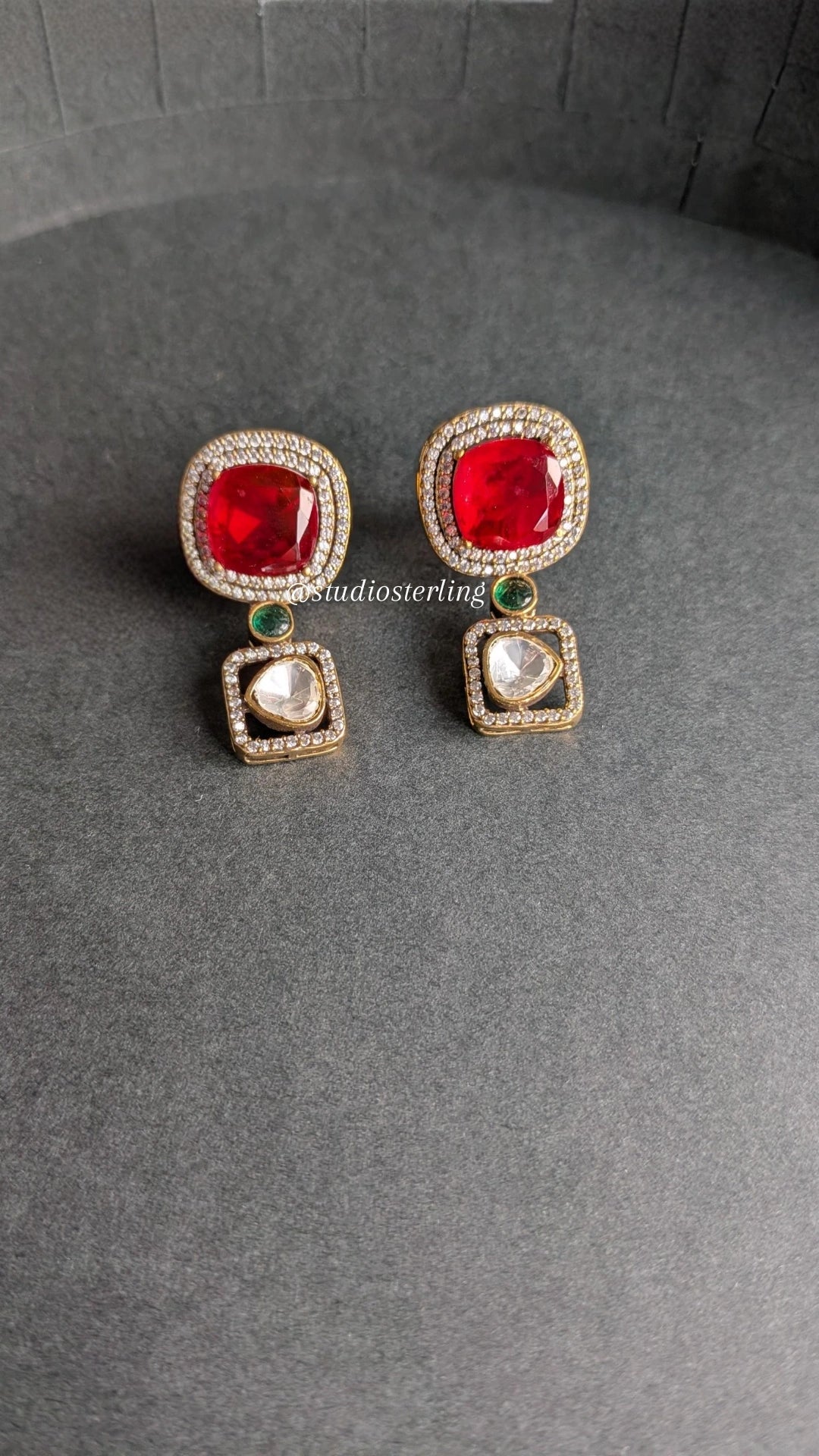 Premium Polki Earrings - Ruby Red & Green