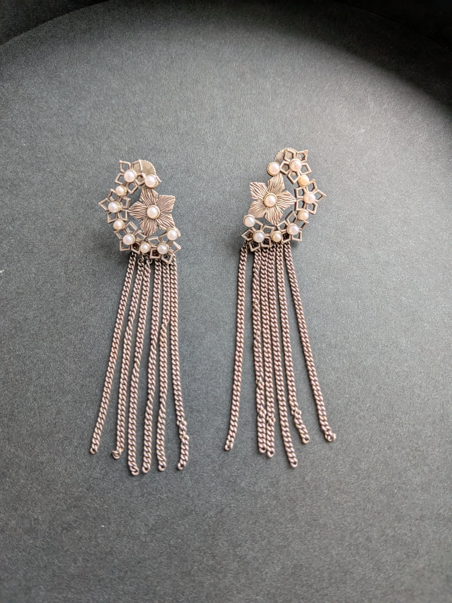 Chain Earrings with Delicate Flower Design