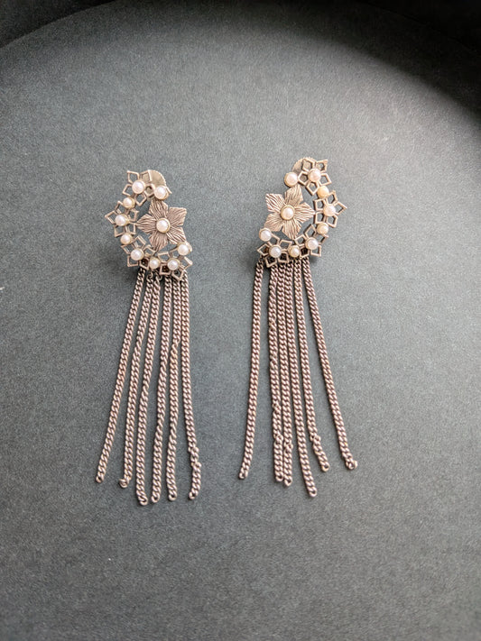 Chain Earrings with Delicate Flower Design