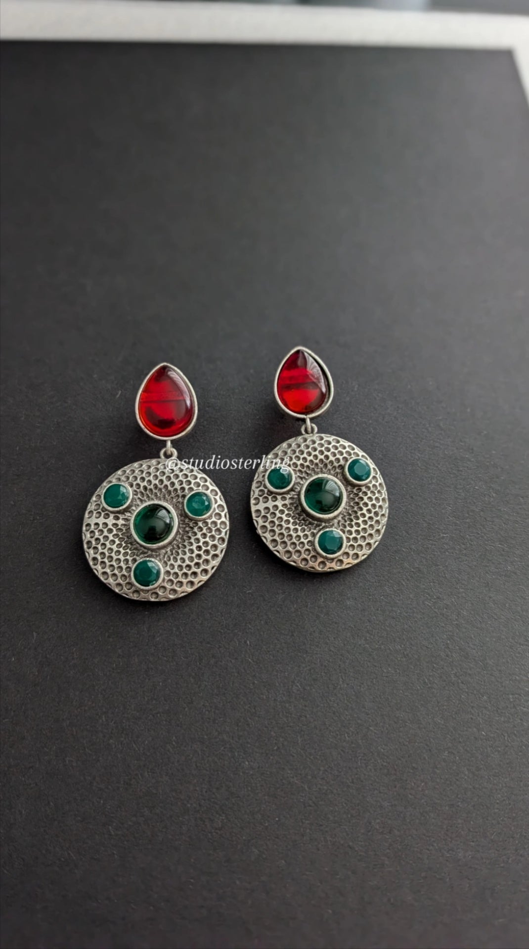 Oxidised Monalisa Stone Earrings