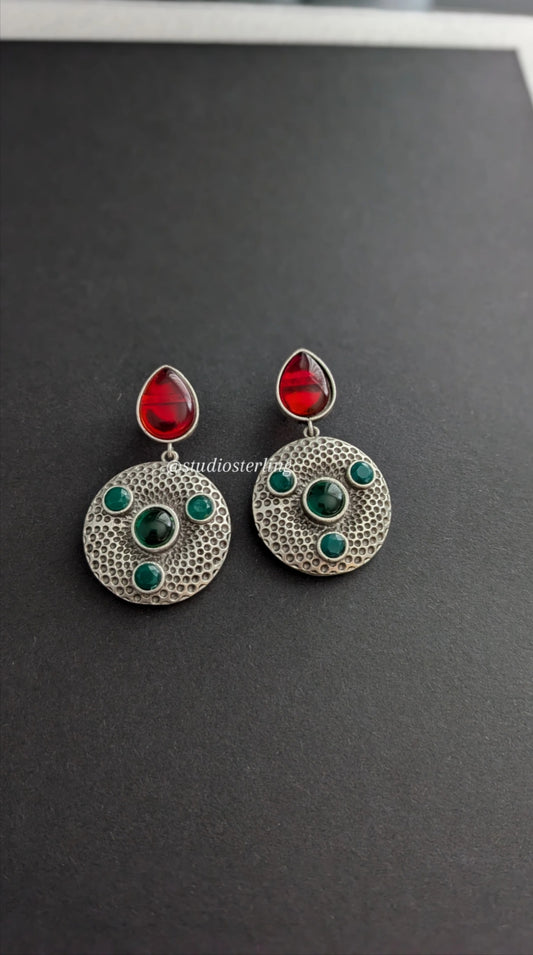 Oxidised Monalisa Stone Earrings