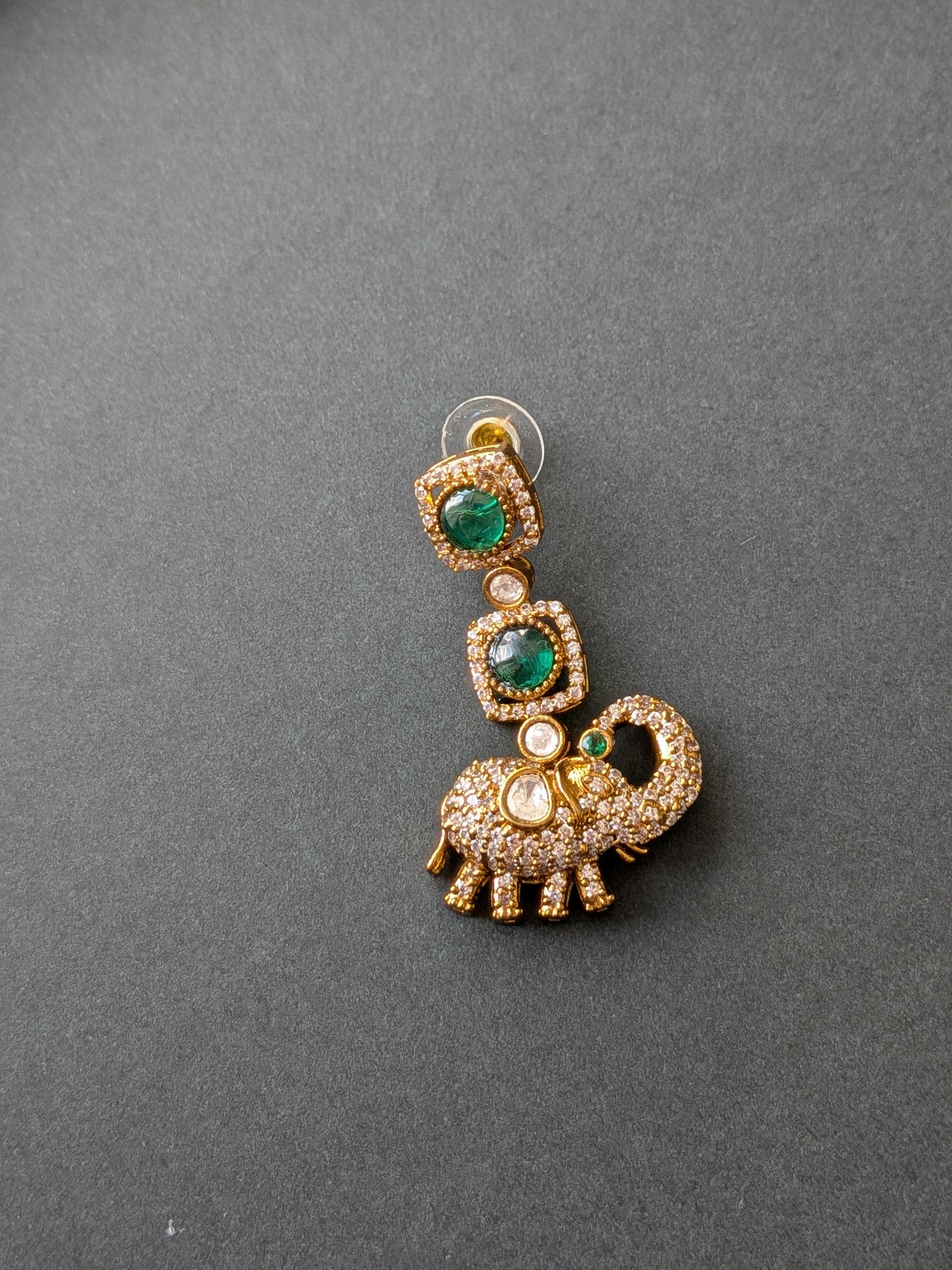 Premium Polki Elephant Earrings with American Diamonds