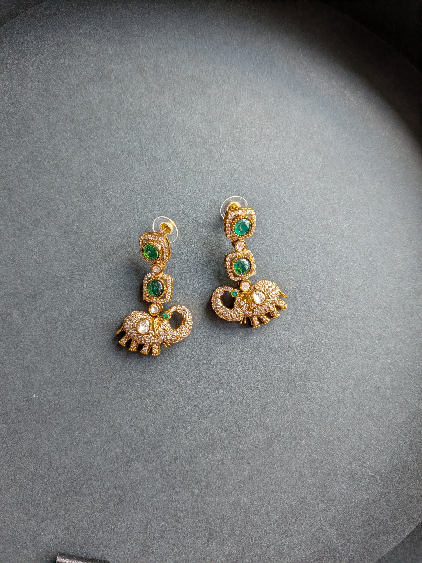 Premium Polki Elephant Earrings with American Diamonds
