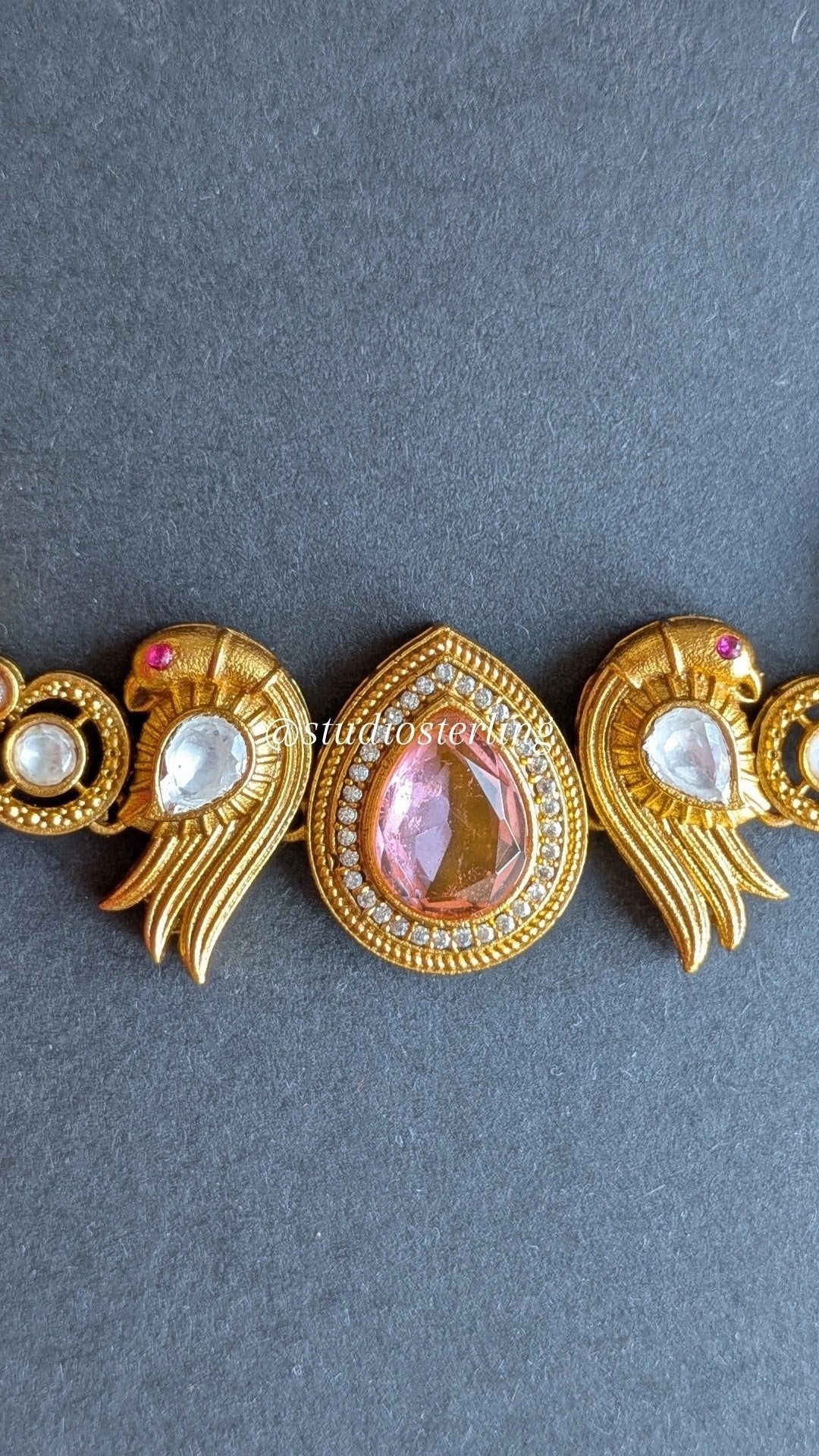 Golden Tone Choker Set with Doublet Stones - Baby Pink
