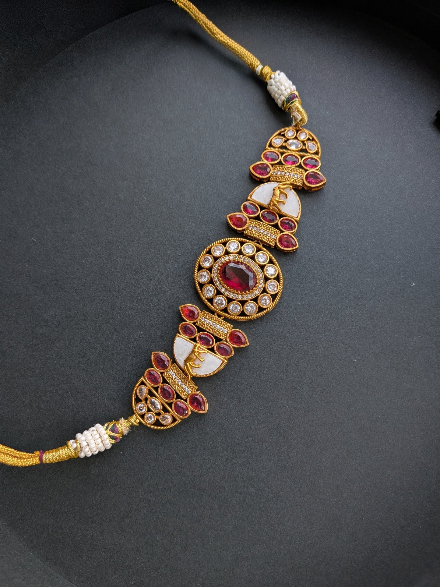 Statement Choker Set - Dark Pink & Pearl White