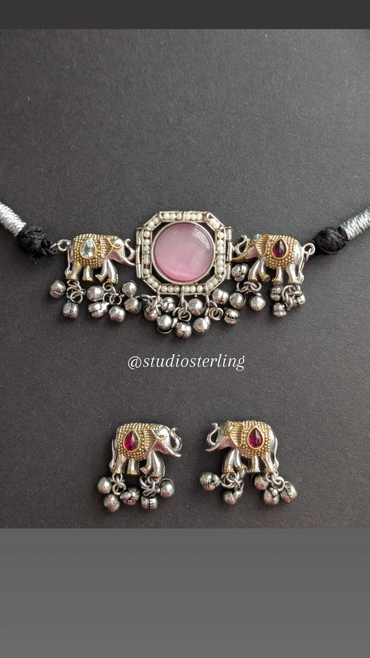 Dual Tone Choker Set - Baby Pink