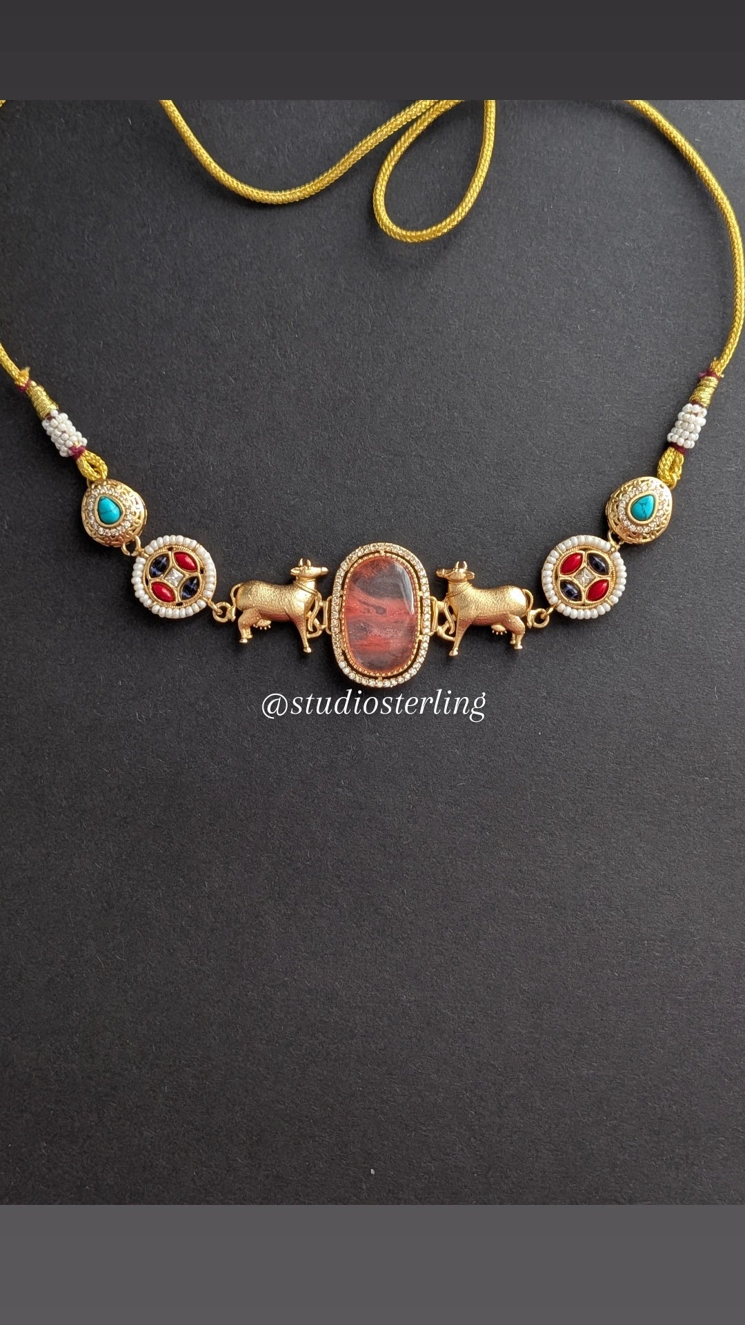 Nandi Choker Set with Russian Stone - Peach