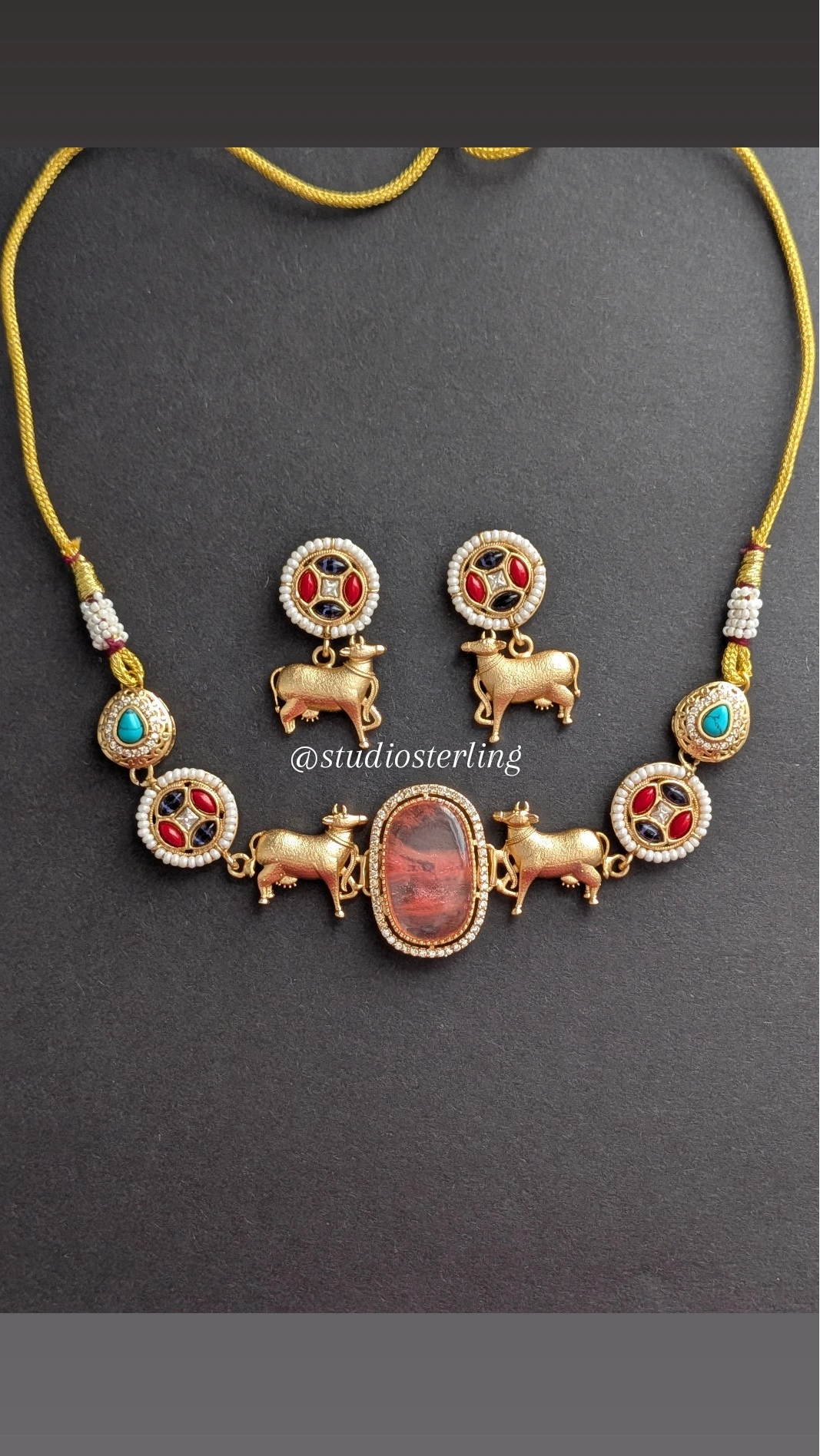 Nandi Choker Set with Russian Stone - Peach