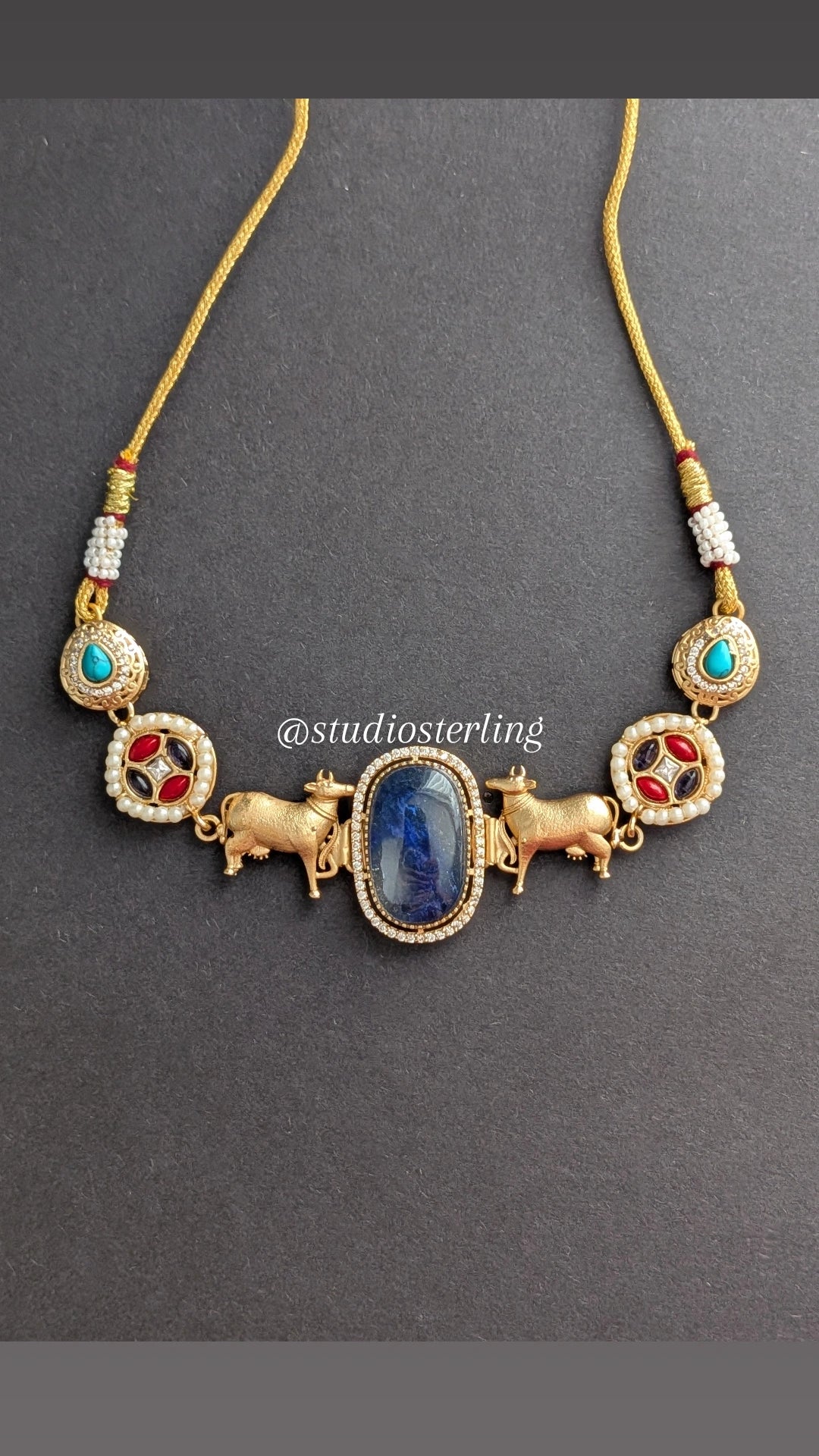 Nandi Choker Set with Russian Stone - Dark Blue