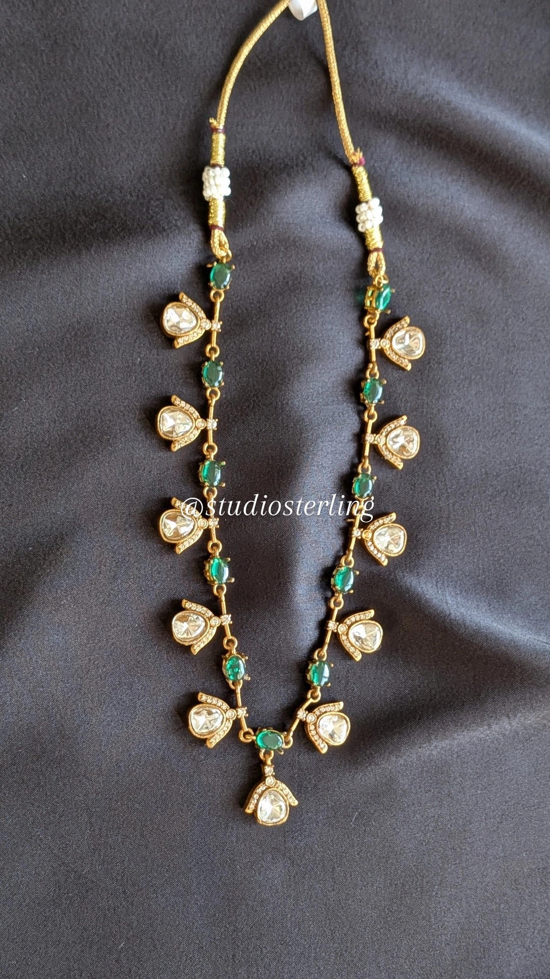 Premium Delicate Necklace Set with Polki & AD - Green