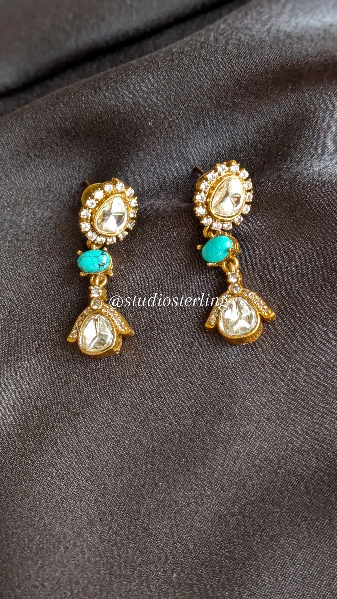 Premium Delicate Necklace Set with Polki & AD - Turquoise Blue & Coral Red